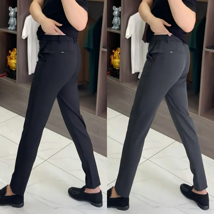 5989秋季新款男士九分开叉小脚裤显瘦纯色休闲裤时尚裤子中腰