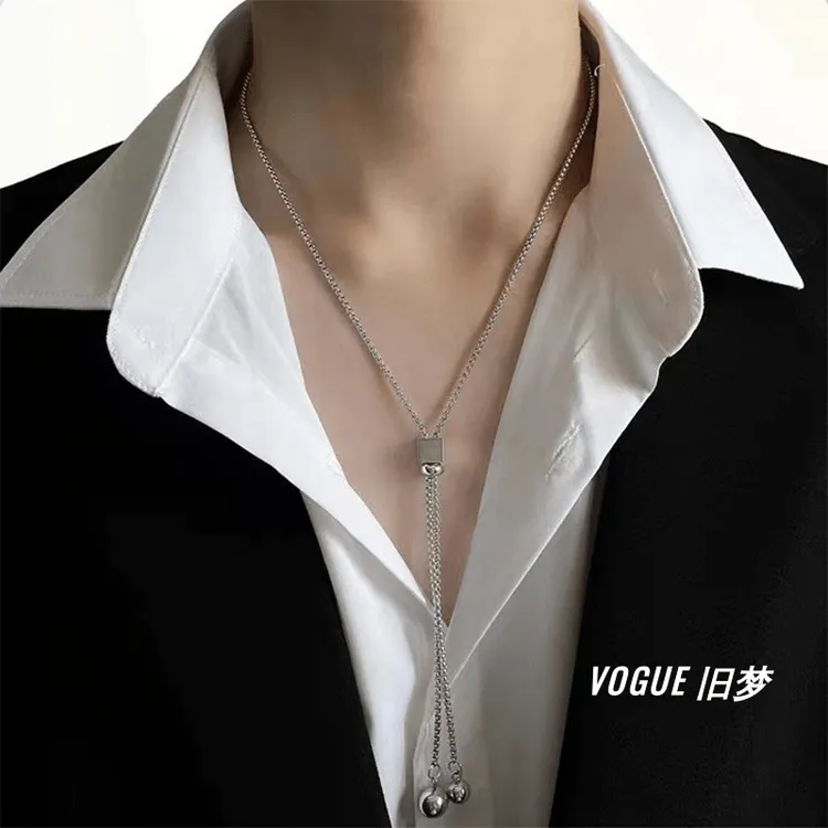钛钢项链 方圆抽拉项链可调节不掉色轻奢气质百搭小众简约冷淡风
