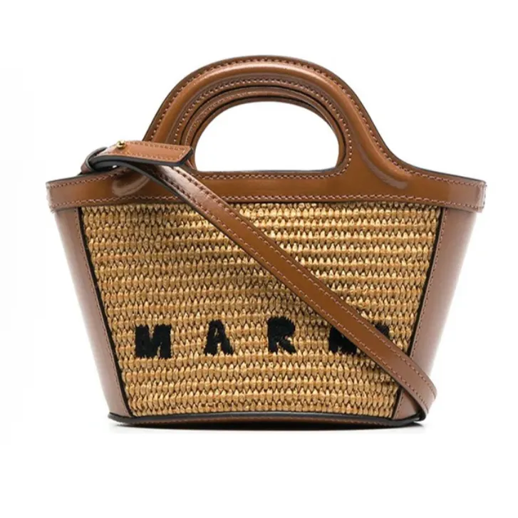 未使用 MARNI 女士沙滩度假风编织刺绣标志 菜篮子手提斜挎包迷你
