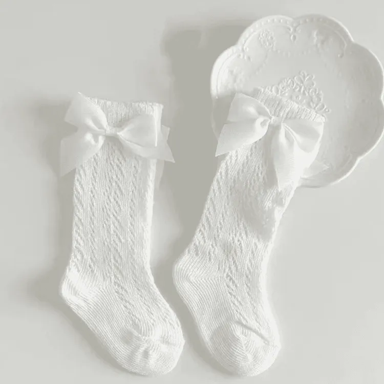 婴儿袜子夏季薄款网眼袜纯白薄透儿童袜子婴幼儿女宝宝长筒防蚊袜