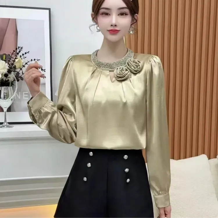 手工钉珠盘花长袖衬衫~2025春装新款设计感洋气减龄百搭上衣2080！