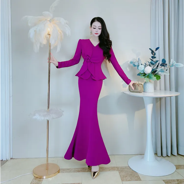 秋冬高级感优雅气质修身显高显瘦鱼尾长裙收腰包臀遮肚子长连衣裙