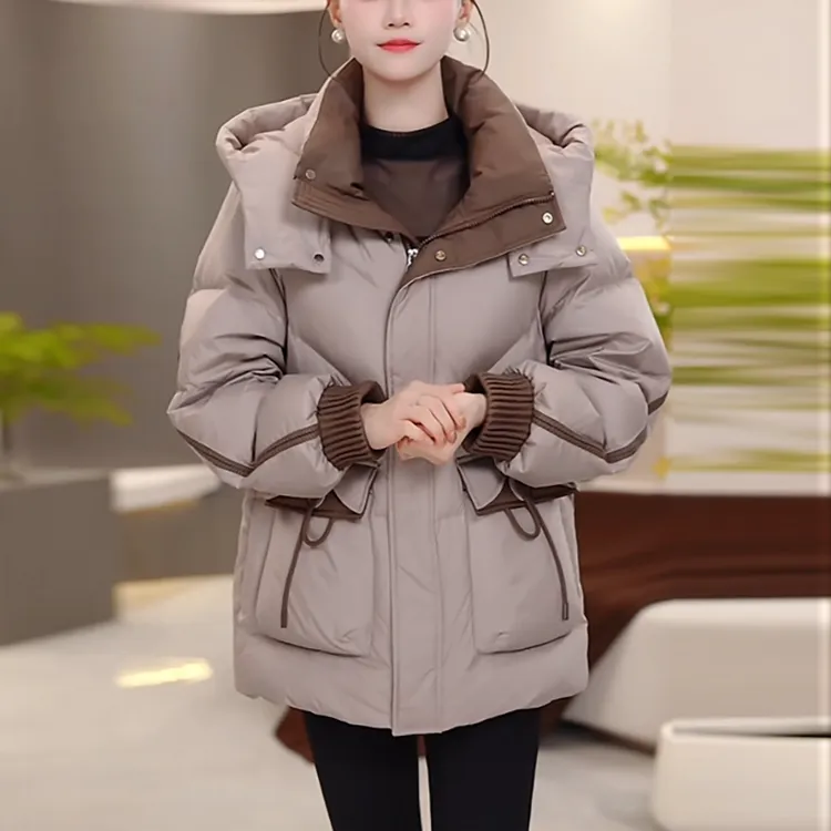 免洗白鸭绒羽绒服女款2025冬季新款时尚洋气宽松减龄连帽保暖外套