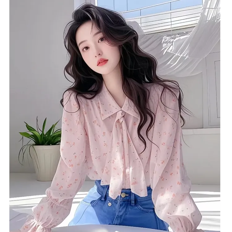 法式绝美气质粉色碎花长袖衬衫女装2025春夏新款高级漂亮防晒上衣
