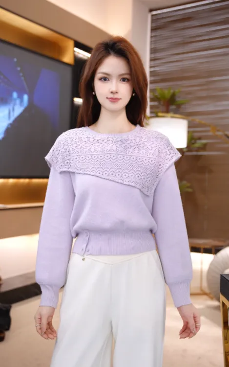 【梦梦】云裳紫薇秋季新款气质百搭遮肉显瘦紫色针织衫2512156