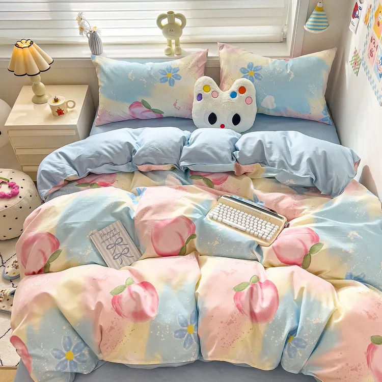 2025新款小清新四季斜纹磨毛四件套宿舍单双人印花床单被套床品