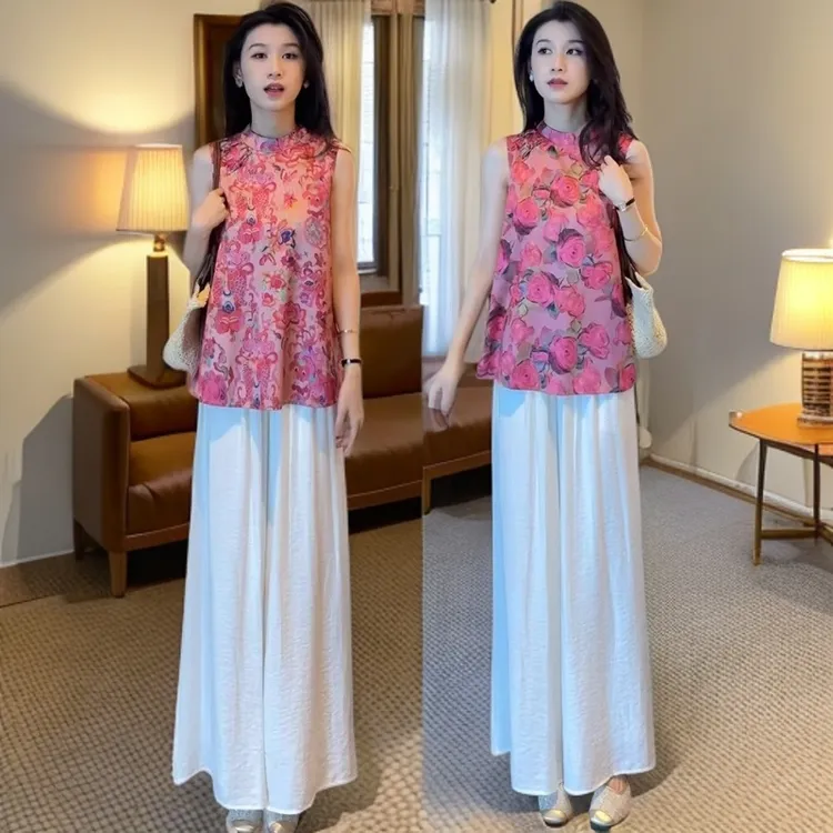 马甲夏装时尚套装女夏季新款洋气无袖上衣女装气质女款两件套