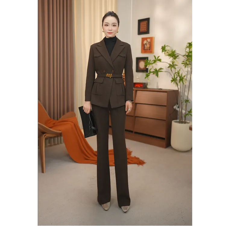 晚晚冬季摩卡慕斯羊毛西装套装修身显瘦女神通勤穿搭PX3393C
