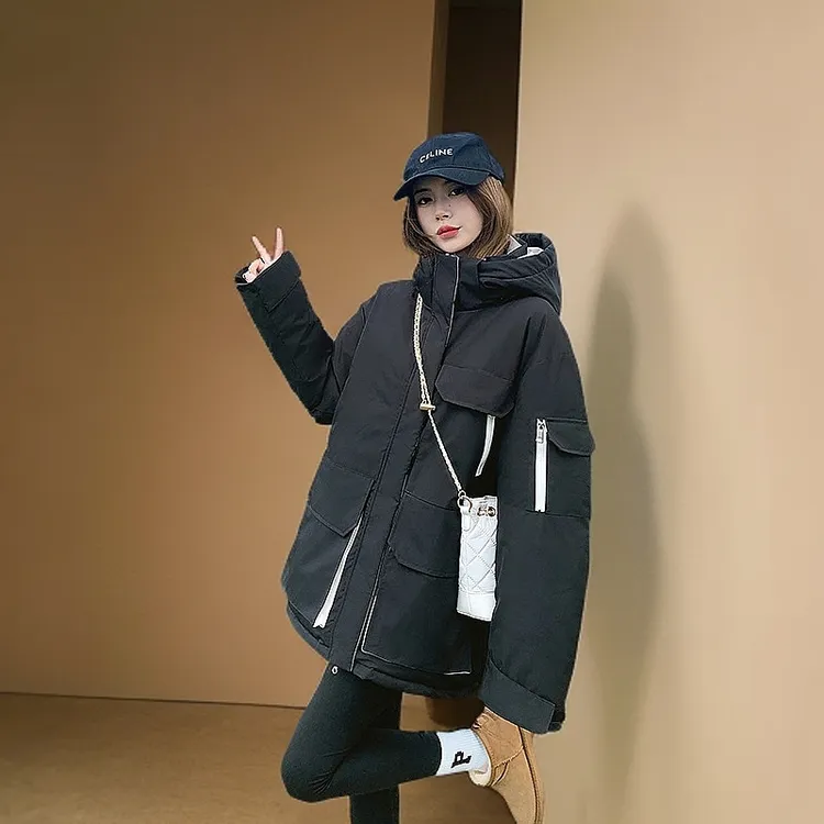 秋冬季新款韩版夹克加棉外套宽松学生面包服棉衣女加厚保暖外套潮