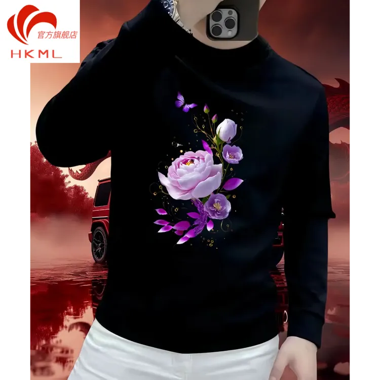 长袖秋冬男士休闲印花卫衣穿搭打底衫圆领修身款春秋套头外套爆款