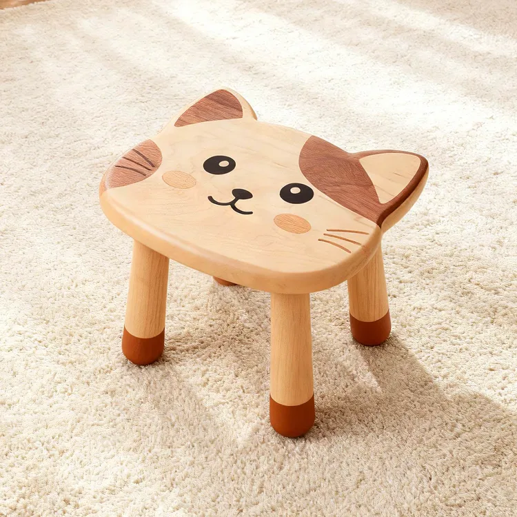 余弦可爱卡通矮凳儿童木质小板凳宝宝学习家用实木小凳创意换鞋凳