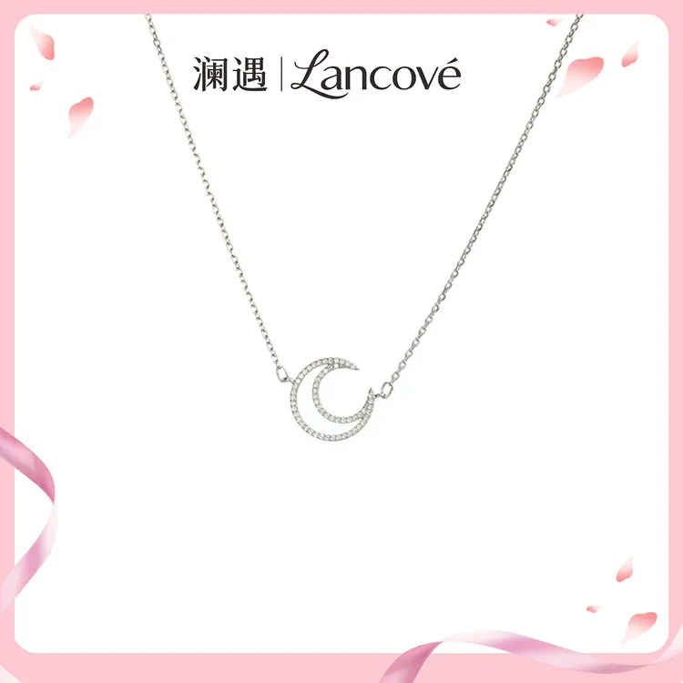 坠链均925银锆石 【银间月痕】满钻月亮镶嵌细钻气质时尚项链设计感