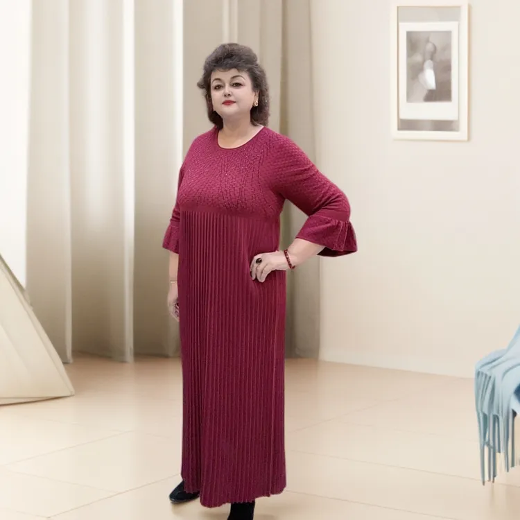 2025新款圆领款长袖中长裙连衣裙秋季显瘦长裙宽松腰