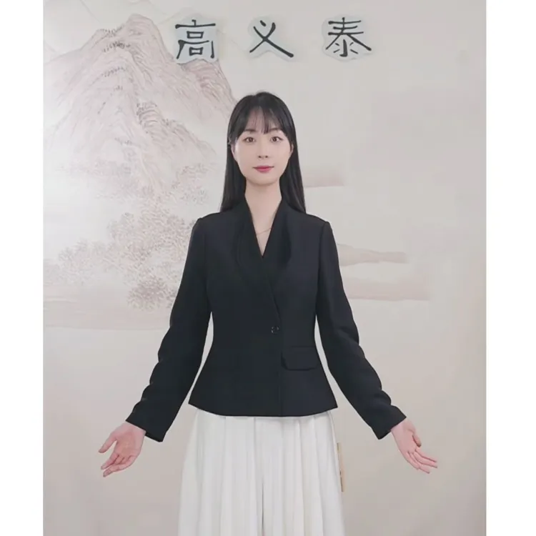 高义泰60姆米灰色重磅真丝翻领长袖假口袋一粒扣干练OL西装外套WY