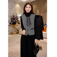 G9237新品法式小香风马甲外套连衣裙女2025早秋新款拼色两件套