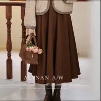 【品牌撤柜款ZB】秋冬褶皱风高腰常规复古毛呢拼接半身裙QYM001785