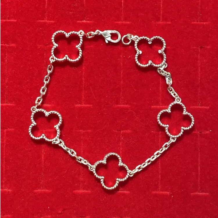 足银手链 银铸金四叶草五花手链百搭时尚轻奢气质经典简约素款