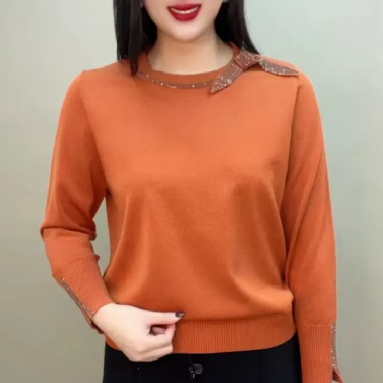 女装针织衫冬款宽松休闲中老年打底衫2025新款百搭镶钻减龄妈妈装
