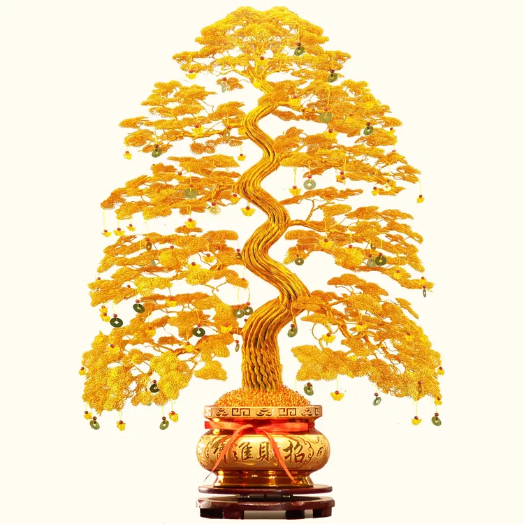 金色金钱树摇钱树摆件电视酒柜轻奢高档装饰乔迁新居开业礼物