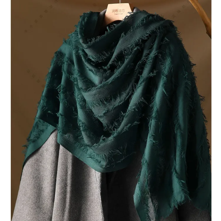 羊毛文艺风法式轻奢剪毛须200*70长巾披肩围巾百搭丝巾时尚M007