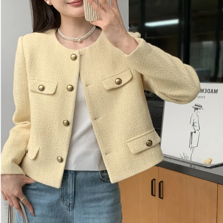 黄色短款小香风外套女2025年春季新款高级感宽松百搭上衣夹克
