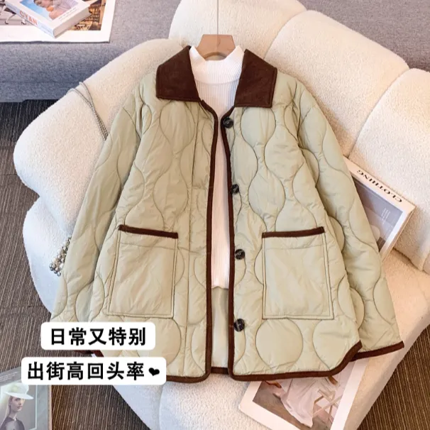 十三行夹棉轻薄羽绒棉服棉衣女2025新款冬季大码胖mm棉袄外套女