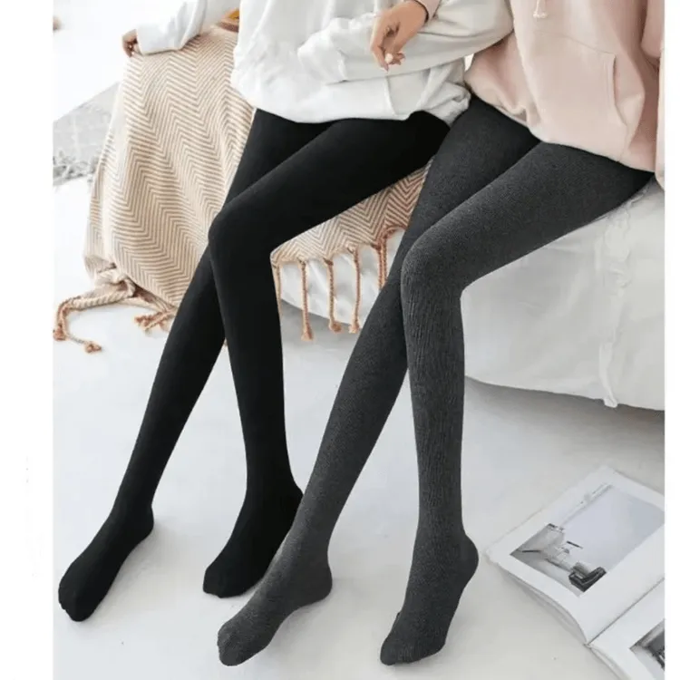 秋冬加绒加厚竖条打底裤女高腰外穿踩脚保暖裤连裤袜无缝一体棉裤