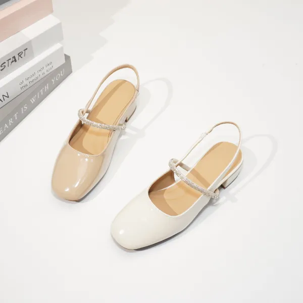 8191 真皮凉鞋女2025新款夏季方头浅口粗跟百搭时尚后空大凉鞋