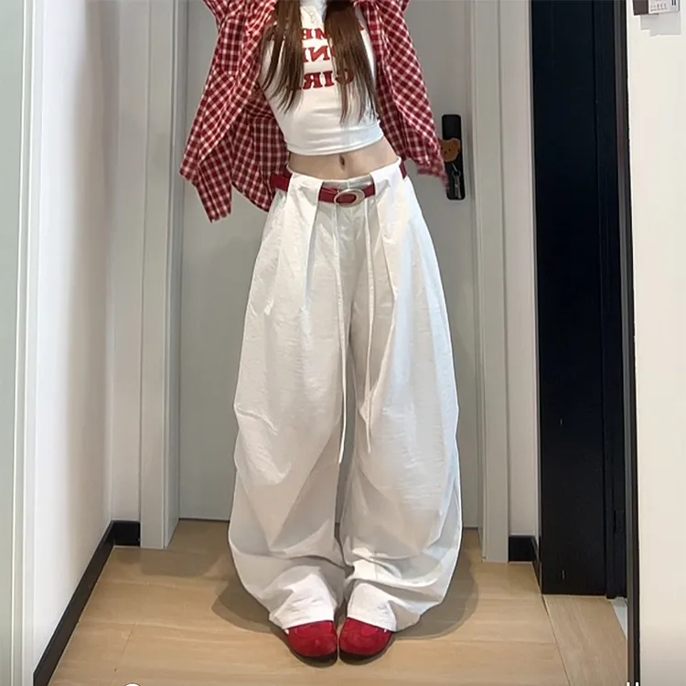 美式速干剪刀裤女设计感慵懒阔腿工装裤垂感运动长裤51062