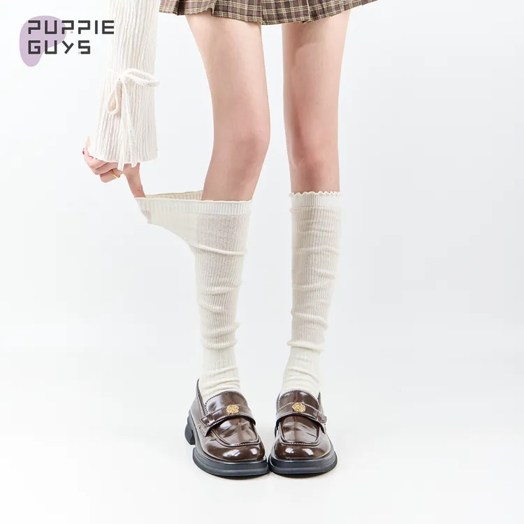 purpleguys芭蕾风白色花边小腿袜子女夏薄款透气miu系长筒堆堆袜