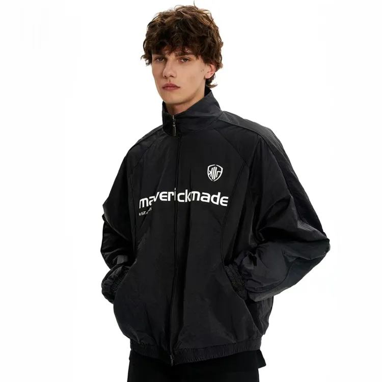 早秋新款立领防水冲锋衣字母印花训练服夹克外套男款赛车服机车