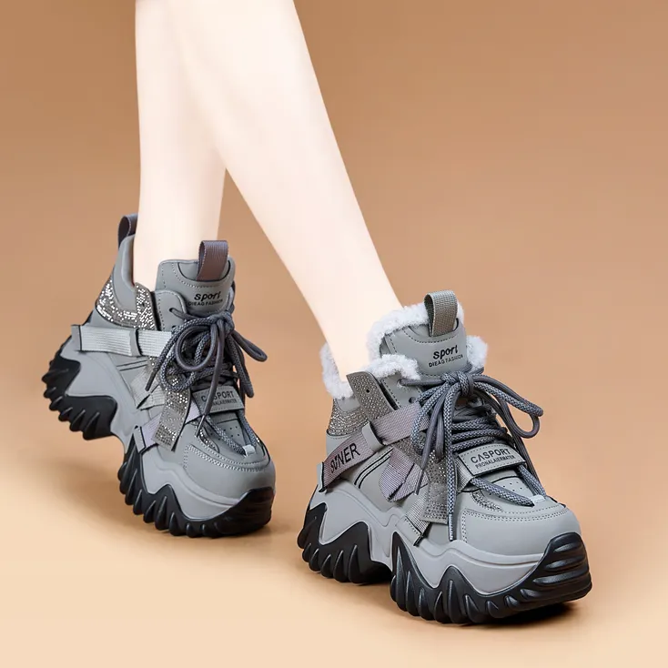 冬季新款加厚加绒老爹鞋软底不累脚内增高女鞋时尚百搭运动休闲鞋