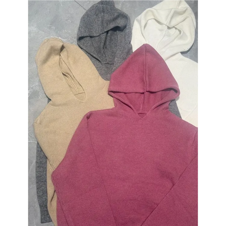 设计感高无缝一体“百搭连帽毛针织衫气质纯色时尚套头女上衣K1-68