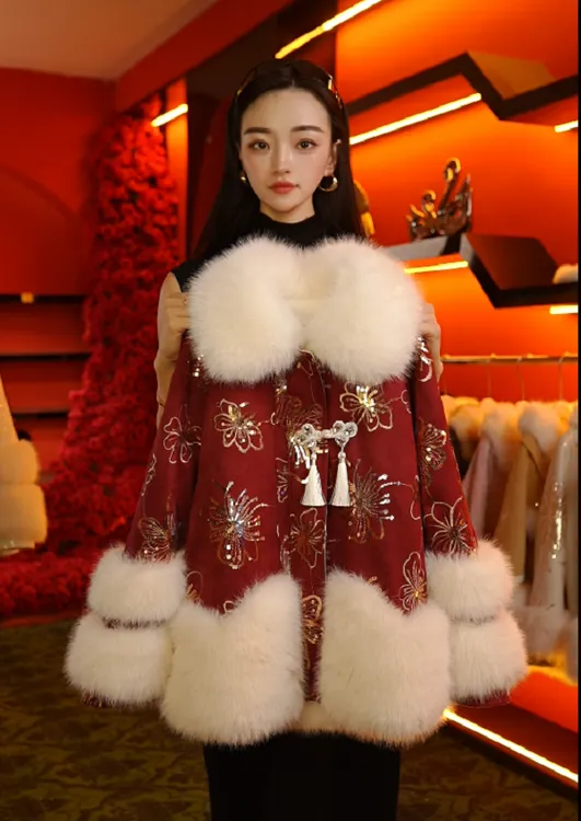 【9352】轻奢新款时尚洋气加绒加厚气质女秋冬季保暖大毛领外套DL