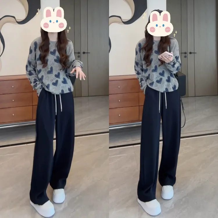 慵懒风气质宽松氛围感针织衫设计感减龄毛衣+卫裤休闲裤BB50312