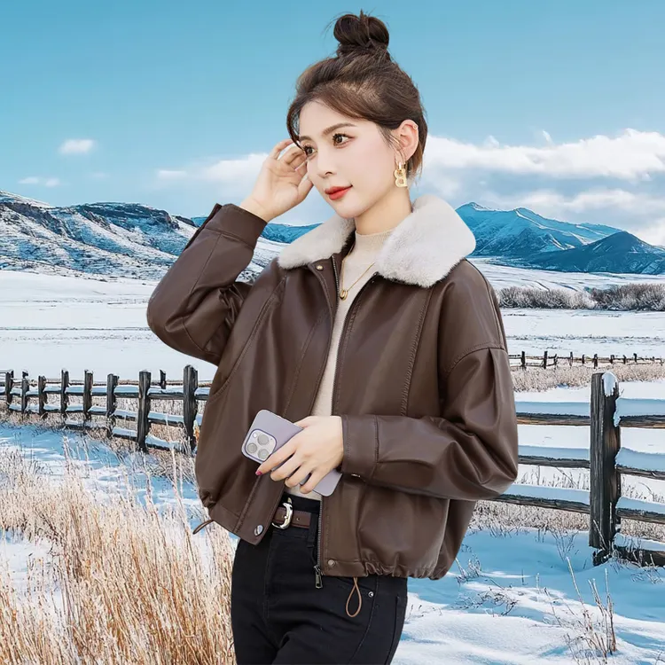 加绒真皮皮衣女短款2025冬新款高级感时尚通勤休闲绵羊皮夹克外套