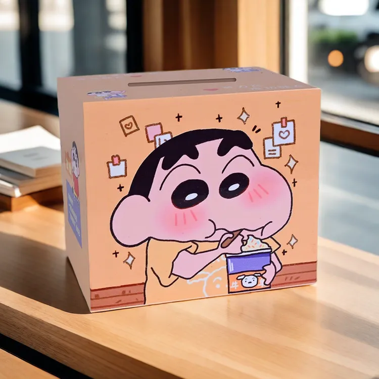 新款蜡笔小新木制存钱罐只进不出儿童创意卡通储蓄罐节庆生日礼物