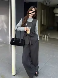 早秋新款两件套（设计感马甲+松紧腰阔腿裤）轻熟气质减龄时尚套装