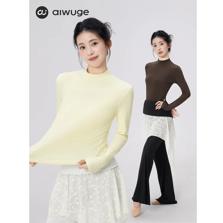 舞蹈服上衣女新款现代舞练功服立领长袖形体服成人古典舞打底外套