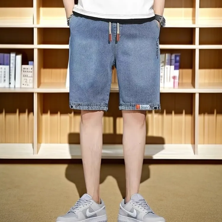 博利凯葆碟2025夏季薄款宽松直筒五分裤高街百搭短裤男士牛仔裤