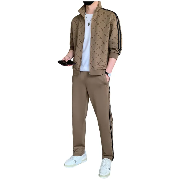 秋季防风透气男士运动休闲套装开衫卫衣轻奢印花青年套装男两件套
