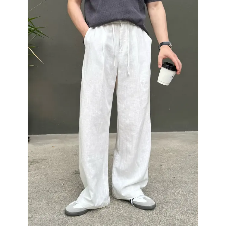 ZWZ/夏季高级感腔调款白色亚麻直筒垂感显瘦透气休闲长裤