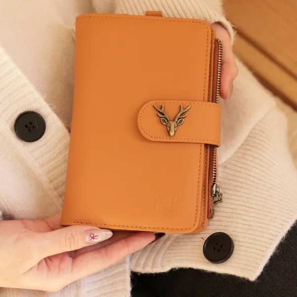 鹿师傅真皮头层牛皮手拿包护照证件电话卡套笔套一体多功能钱包