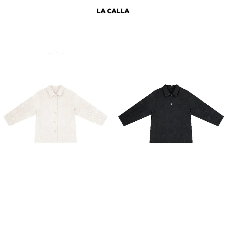 LA CALLA东京限定黑色白色冬季气质提花暗纹翻领外套YY1800