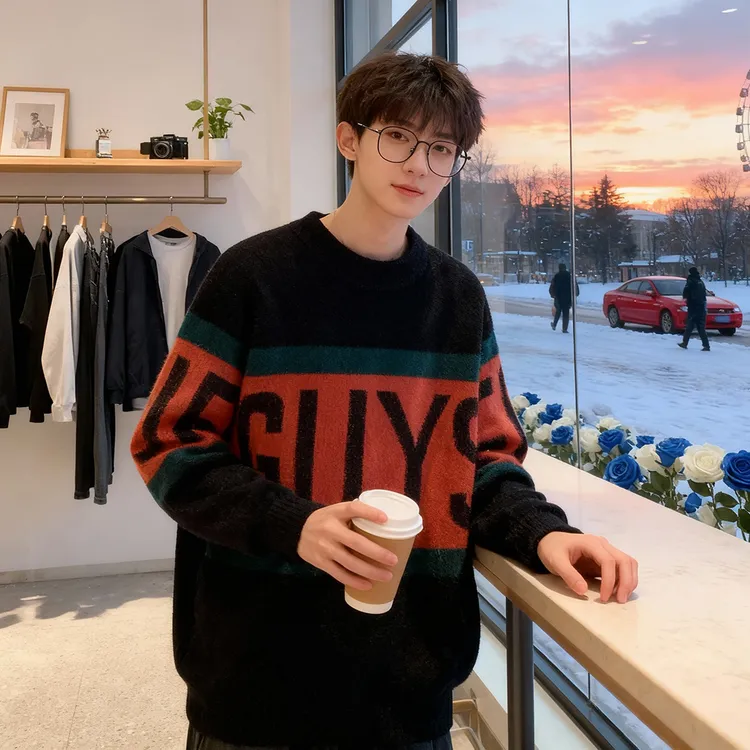 青少年一体绒加绒加厚保暖毛衣学生针织打底衫大童冬季保暖上衣