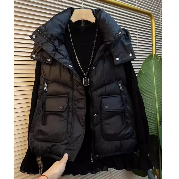 DAFIFY2025秋冬女士黑色显瘦高级感羽绒棉服马甲宽松百搭加厚外套