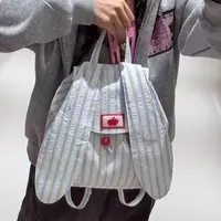 【粉丝专享】新款竖条纹撞色星星包兔耳朵通勤大容量帆布双肩包