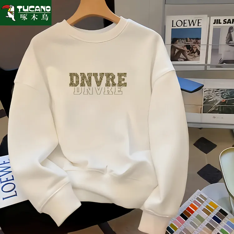 啄木鸟秋冬重磅圆领卫衣男潮流简约宽松百搭大码青年套头长袖上衣