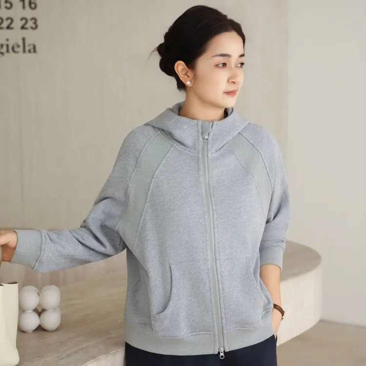 麻享lulu款重磅显白简约纯色休闲拉链帽衫汉麻棉连帽卫衣FSY51025