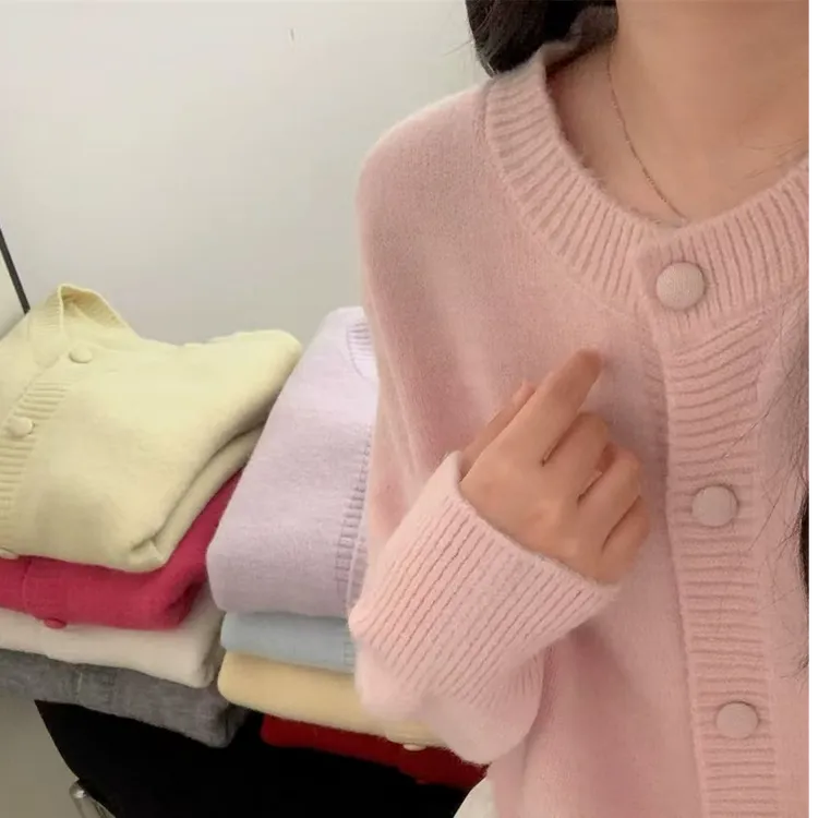 针织开衫女2025秋冬新款韩版宽松圆领毛衣外套设计感短款气质上衣